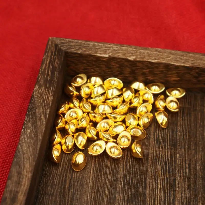 100 Gold Mini Ingot Charms – DIY Wealth Luck Décor & Craft Props Miniature Craft Charms Qme