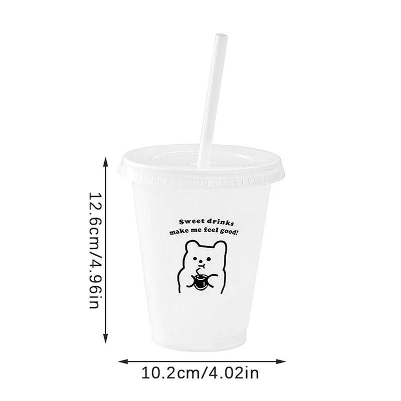 Kawaii Transparent Plastic Cup with Straw Lid – Reusable Reusable Straw Cup Qst