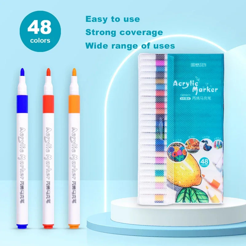 Acrylic Paint Markers 12–80 Colors | Waterproof & Non-Toxic Acrylic Paint Markers Qme 48Colors