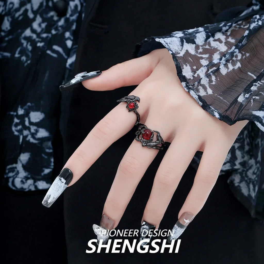 Retro Crow Ring – Unisex Gothic Adjustable Dark Metal Band Gothic Adjustable Ring Qme