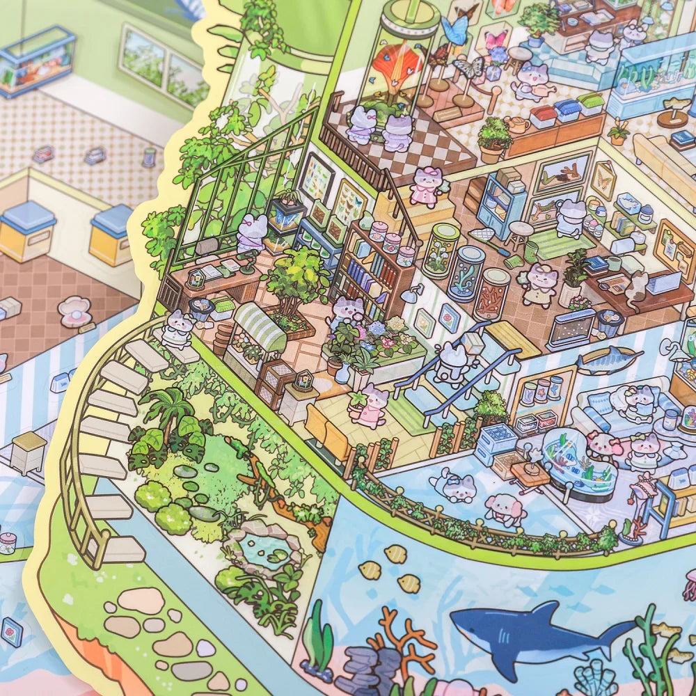 3D Cartoon Castle Town Sticker Scene DIY Scrapbook Toy DIY Sticker Scene Set Qme