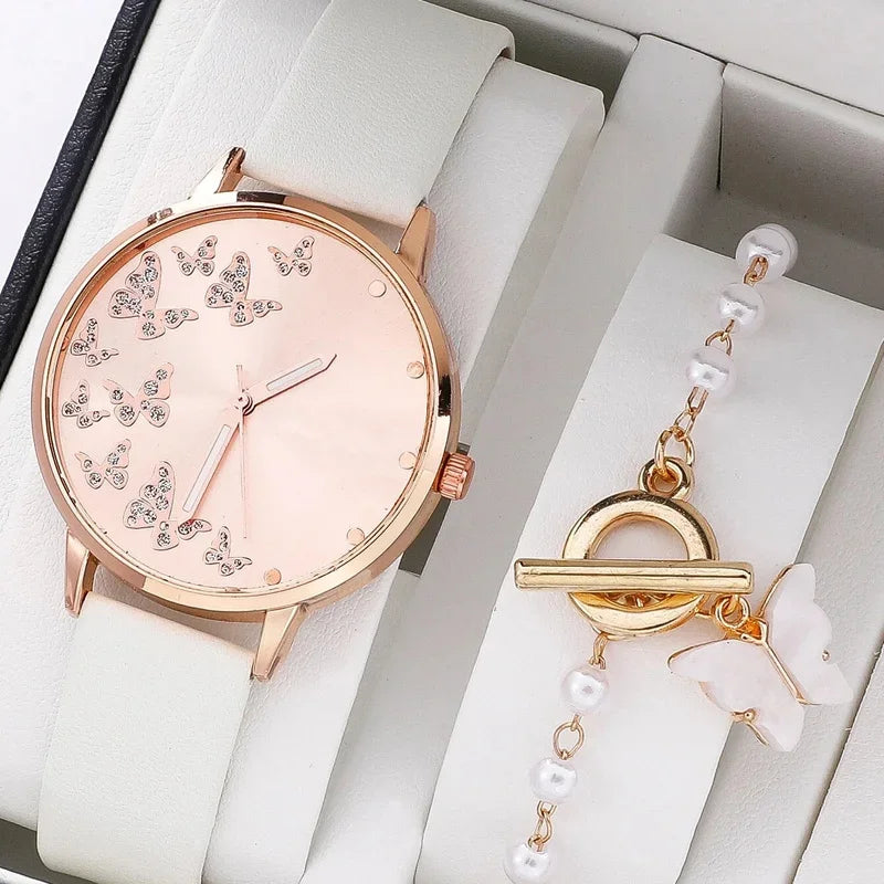 Butterfly Ladies Quartz Watch – Fancy Women's Jewelry Watch Ladies Quartz Watch Qme White