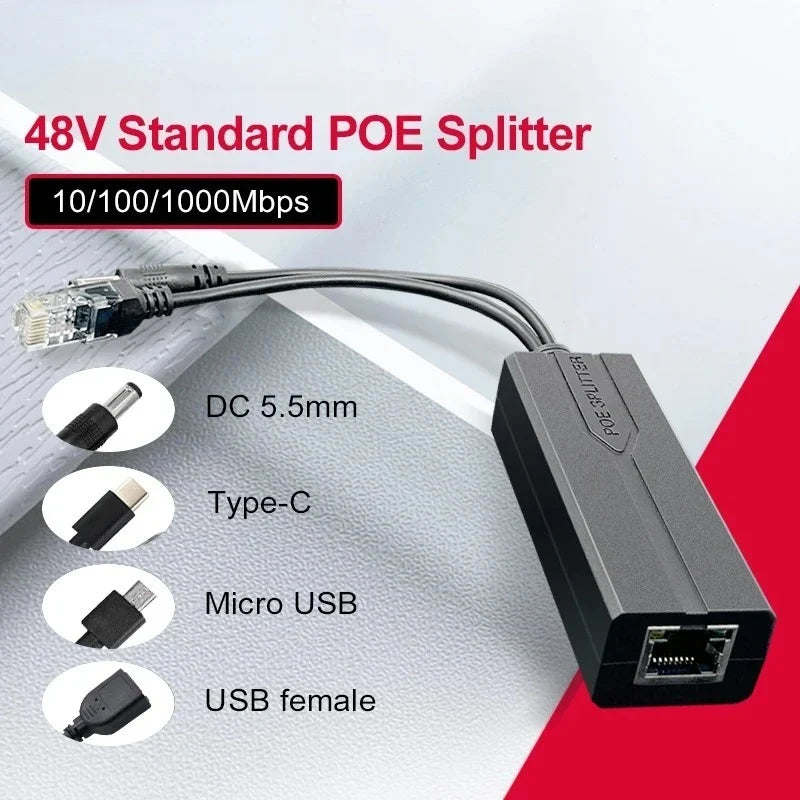 MicroUSB PoE Splitter 48V to 5V Gigabit Ethernet Power Module PoE Splitter Module Qme