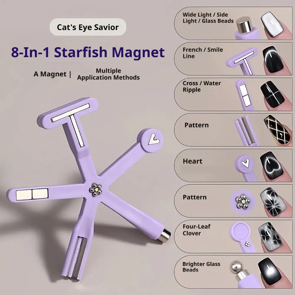 8-in-1 Cat Eye Nail Magnet – Starfish, French & Floral Designs Nail Art Magnet Tool Qme