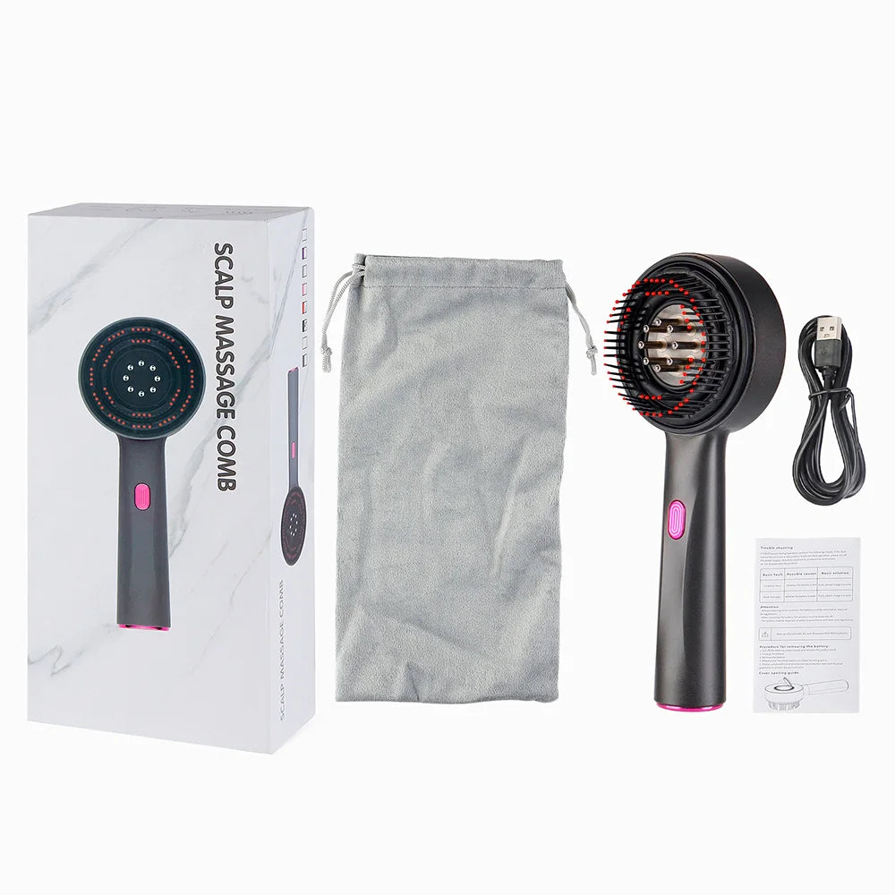 Qme Electric Vibration Scalp Massager Comb with Red Light Scalp Massager Comb Qme black USB Type-C