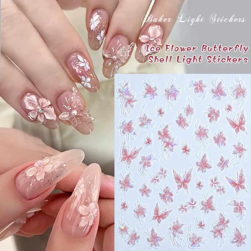 3D Laser Flower Nail Art Stickers – Relief Charm Decorations Nail Art Stickers Qst