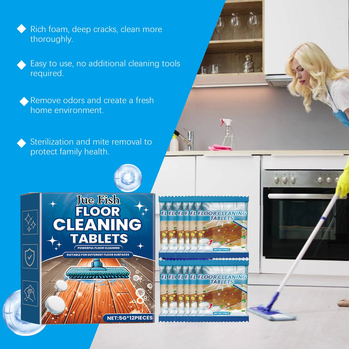 12-Pack Floor Cleaning Tablets – Stain Removal & Gloss Restore Floor Cleaner Tablets Qst
