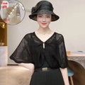 Women's Knit Shawl with Pearl Brooch – Lightweight Cape Knit Shawl Cape Qst Black