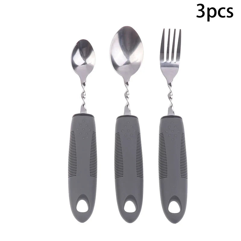 Bendable Adaptive Cutlery Set | Textured Large Handle Utensils Adaptive Cutlery Set Qme 3PCS Gray