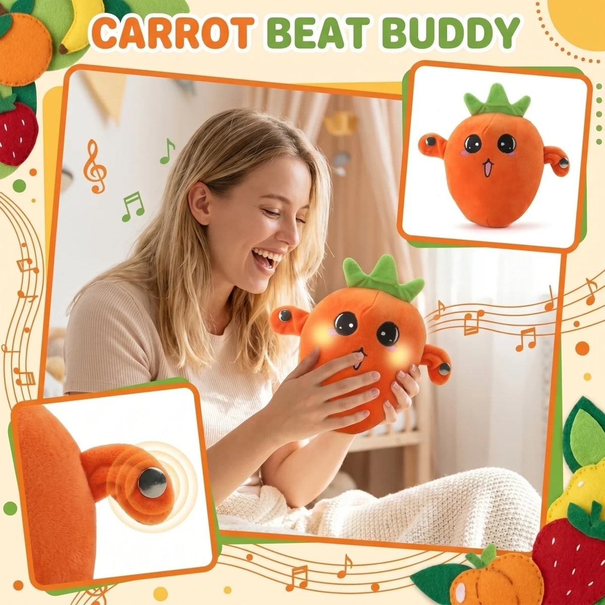 Sensing Rhythm Radish Plush Toy – Interactive Musical Kids Doll Interactive Plush Toy Qme