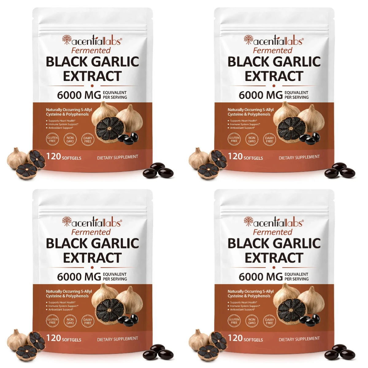 Black Garlic Extract Softgels 600mg 10:1 – 120 Count Herbal Supplement Qst 4bags 480capsules