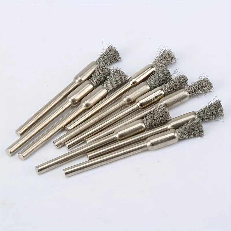 10-Piece Stainless Steel Wire Brush Set – Round Handle, 3mm Wire Brush Set Qme