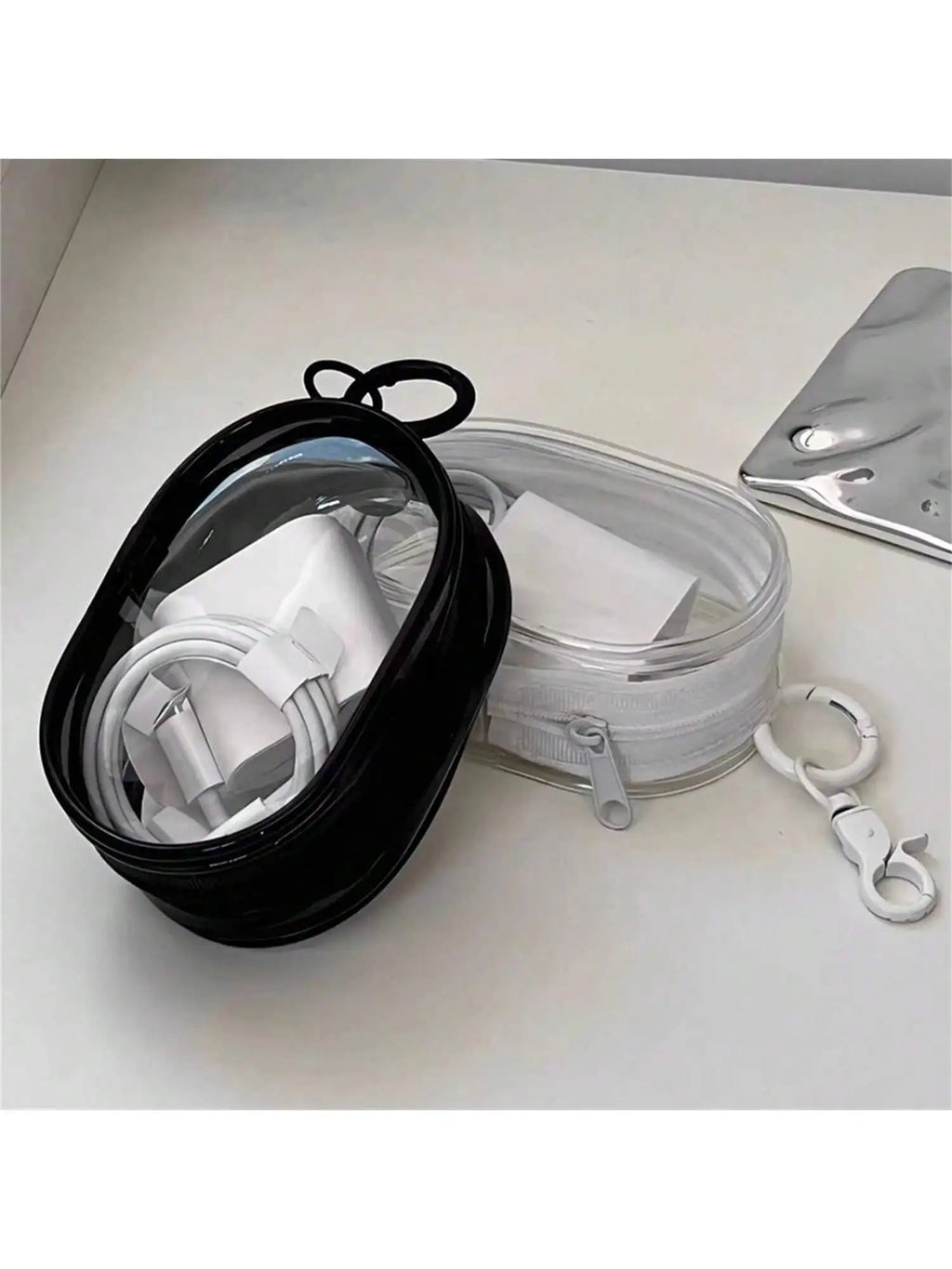 Transparent PVC Cable Storage Bag for Travel & Outdoor Use Cable Organizer Bag Qme
