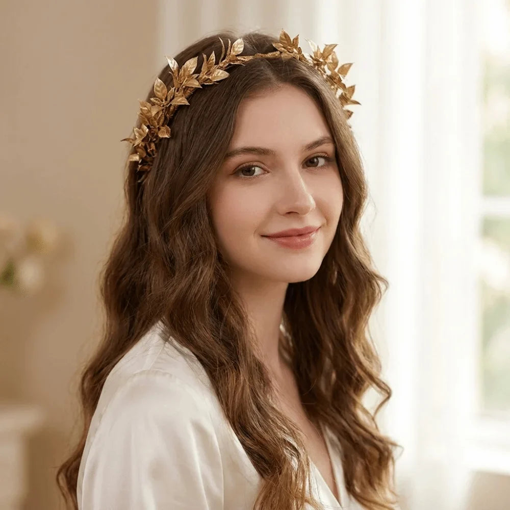 Vintage Gold Bridal Wreath Headband – Handmade Maple Leaf Bridal Wreath Headband Qme