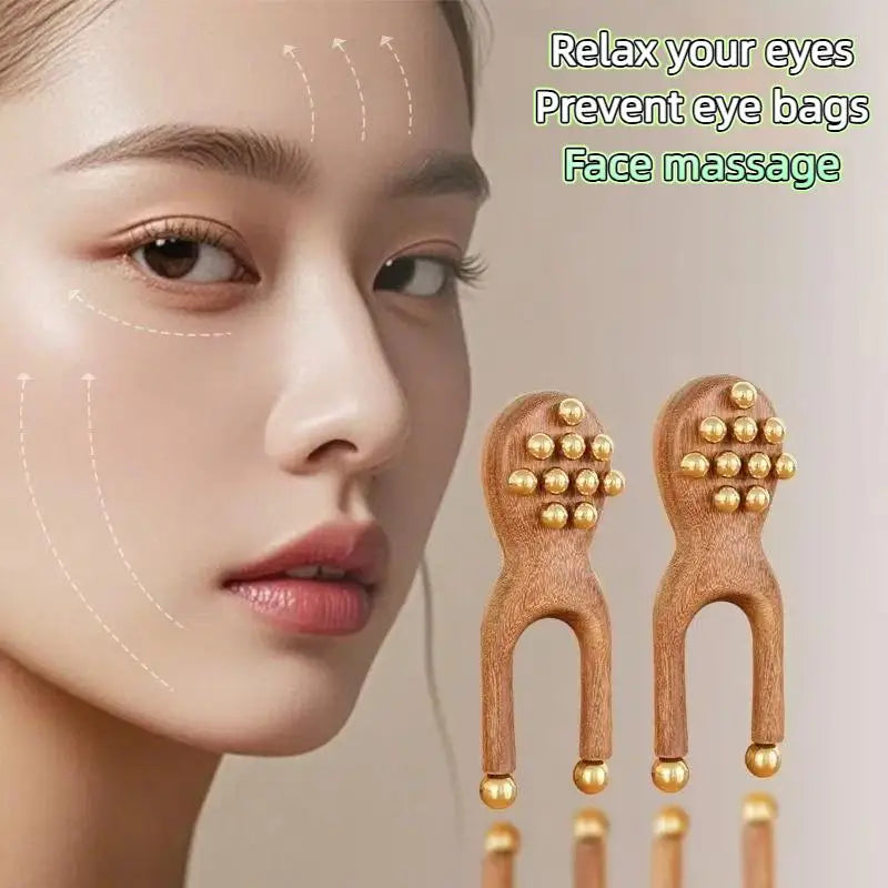 Frog Gua Sha Face Massager – Brass Beads & Sandalwood Handle Gua Sha Massager Qst