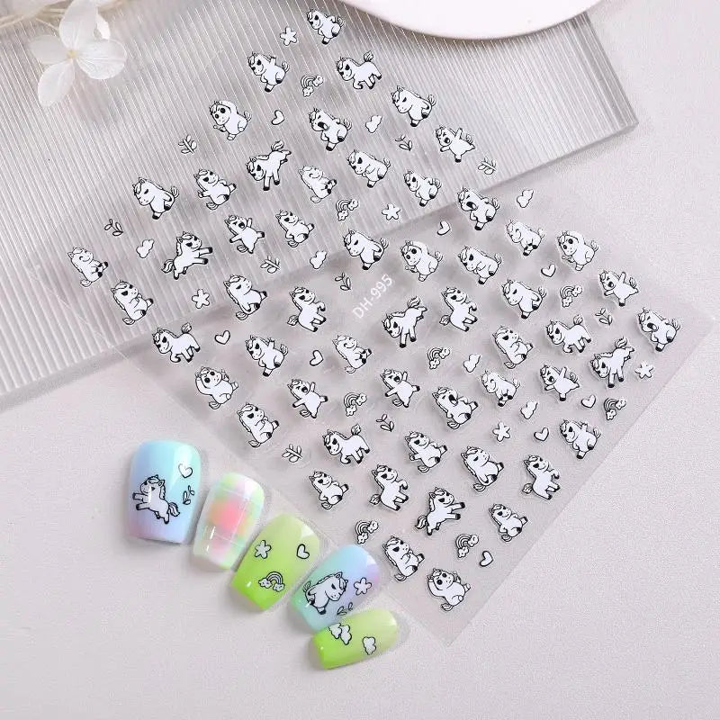 Embossed Pony Nail Stickers – Cute DIY Nail Art Manicure Nail Art Stickers Qst