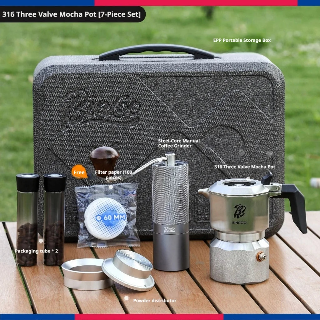 316SS Moka Pot Set with Grinder & 3-Valve Stovetop Espresso Maker Moka Pot Set Qst 01 Style-B