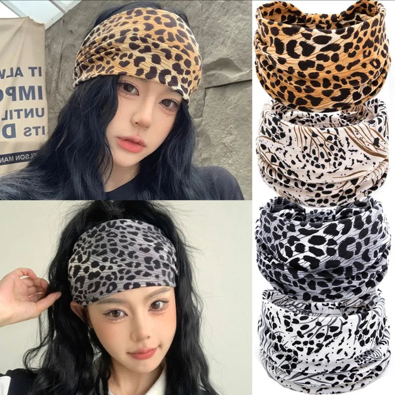 Women's Wide Leopard Print Elastic Hair Bands – Yoga & Pilates Wide Elastic Headband Qme