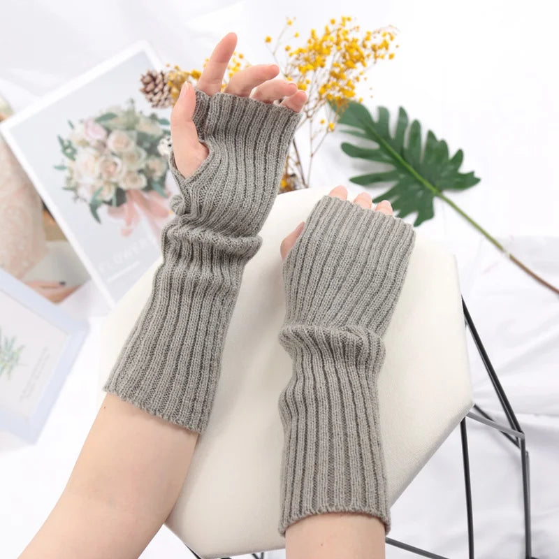 Women's Long Fingerless Gloves Winter Arm Warmers – 10 Colors Fingerless Arm Warmers Qme GRAY length 30cm
