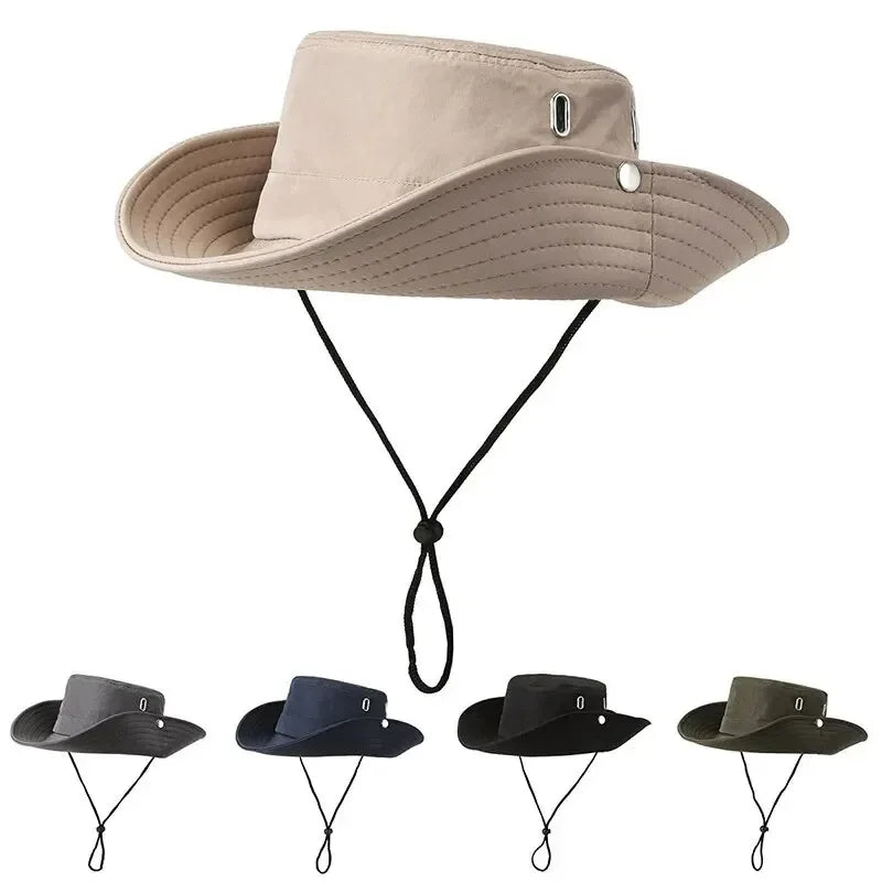 Men's Wide Brim Windproof Outdoor Hat – UV Protection Wide Brim Outdoor Hat Qme