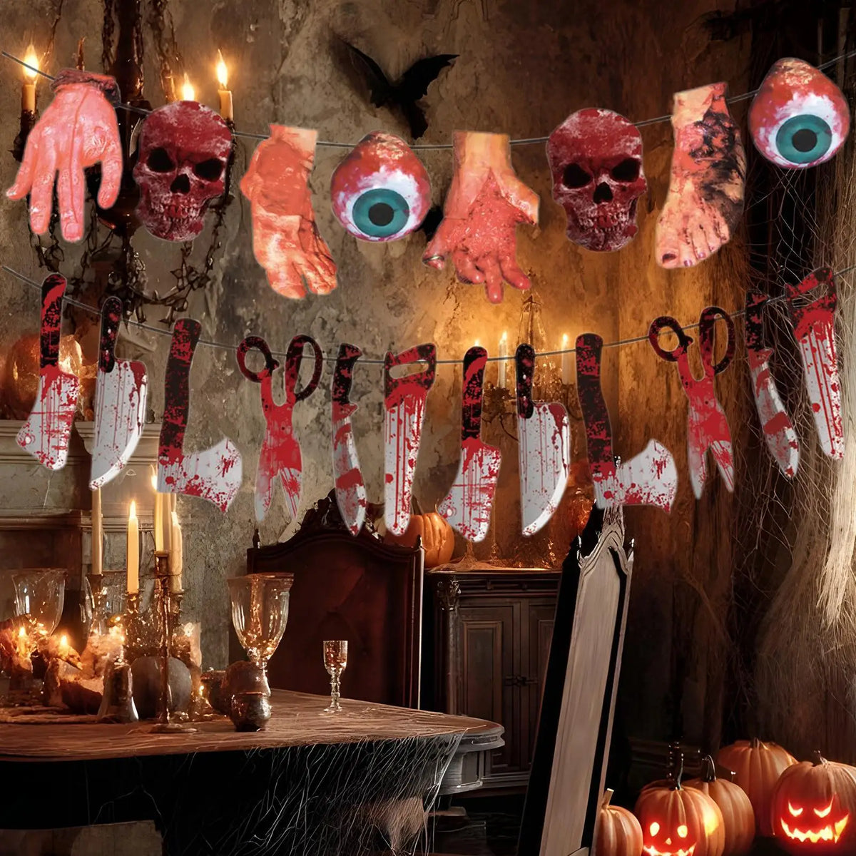 Halloween Horror Bloody Broken Hands & Feet Hangable Banner Halloween Banner Qme