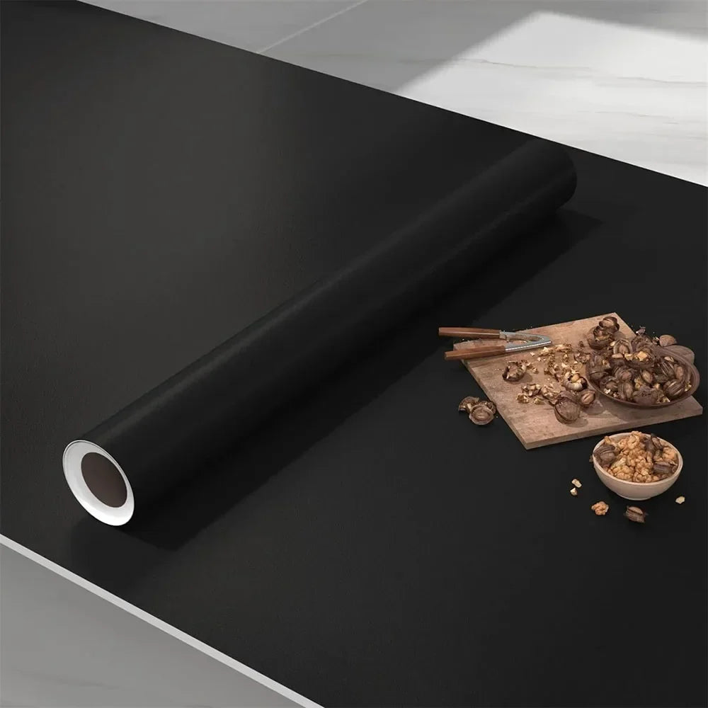 Matte Black Peel & Stick Vinyl Wallpaper – Waterproof, Dirt Resistant Self-Adhesive Wallpaper Qme