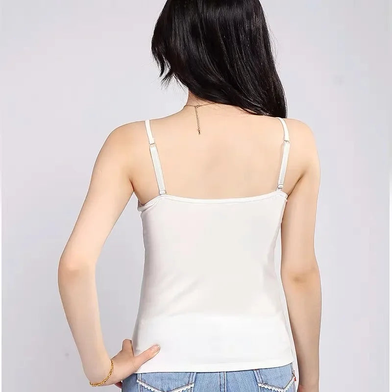 Women's Modal Cami Tank Top with Built-In Padded Bra Padded Cami Tank Top Qme