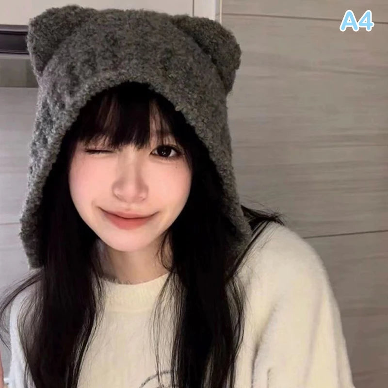 Cute Bear Ear Knit Beanie – Women's Winter Warm Hat Knit Winter Beanie Qst A4