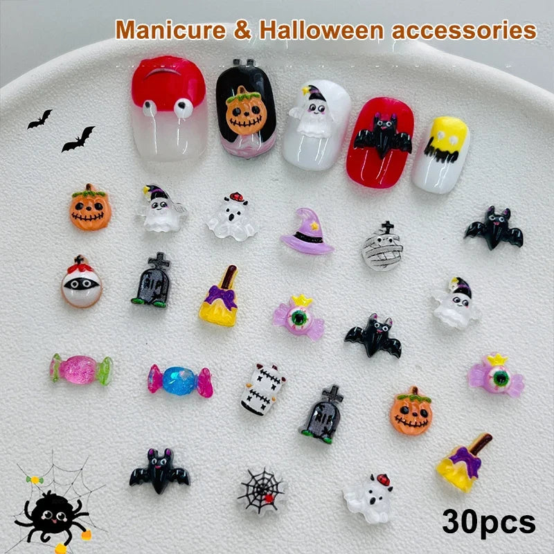 3D Halloween Nail Art Charms – Kawaii Pumpkin & Ghost Resin Nail Art Charms Qme