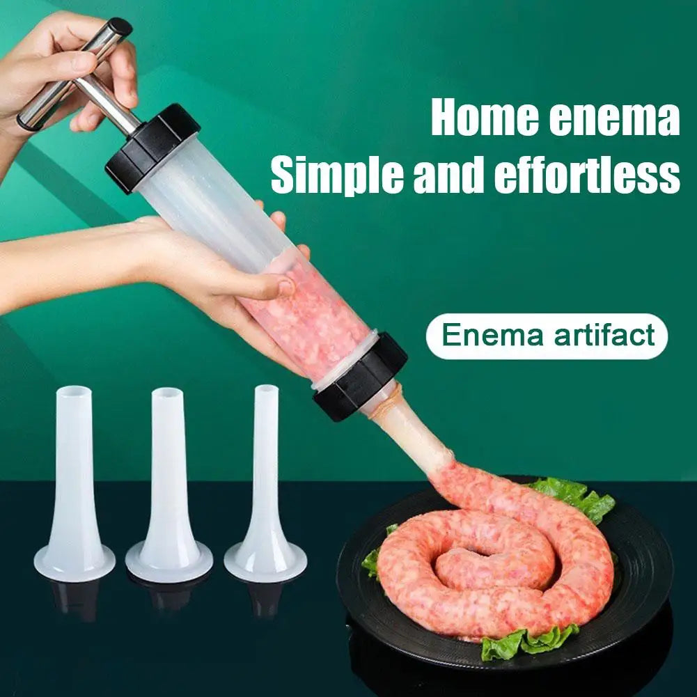 Manual Sausage Maker with 3 Stuffing Nozzles | Handheld Filler Sausage Stuffer Tool Qme