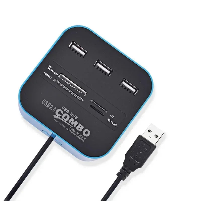 USB 2.0 Hub 3-Port with Card Reader Mini Combo Splitter USB Hub & Card Reader Qme