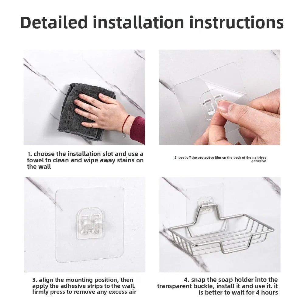 Self-Adhesive Stainless Steel Wall Mounted Soap Dish Drain Rack Wall Mounted Soap Dish Qme