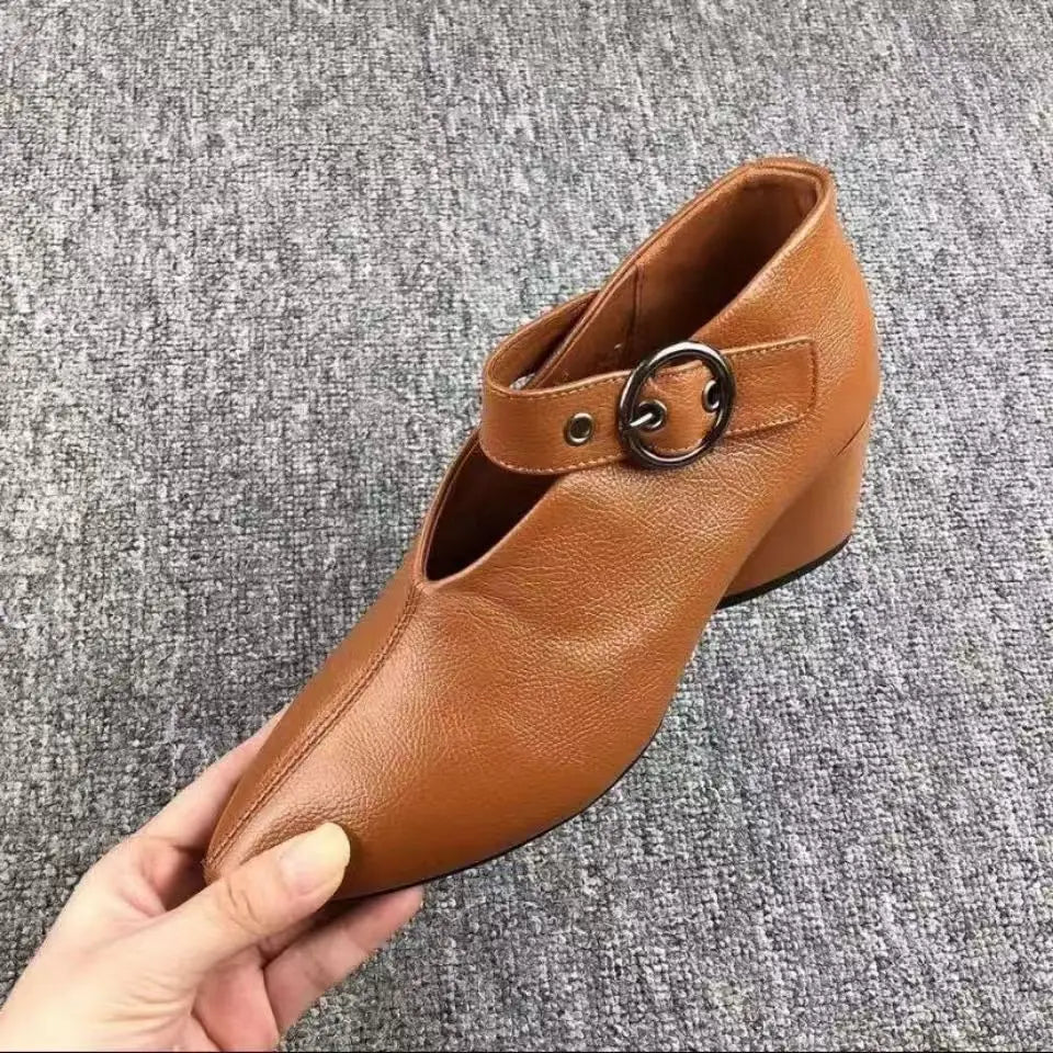 Women's V-Shape Pointed Toe Slip-On Spike Heel Mule Boots Heeled Mule Boots Qst WC169 Brown B 37