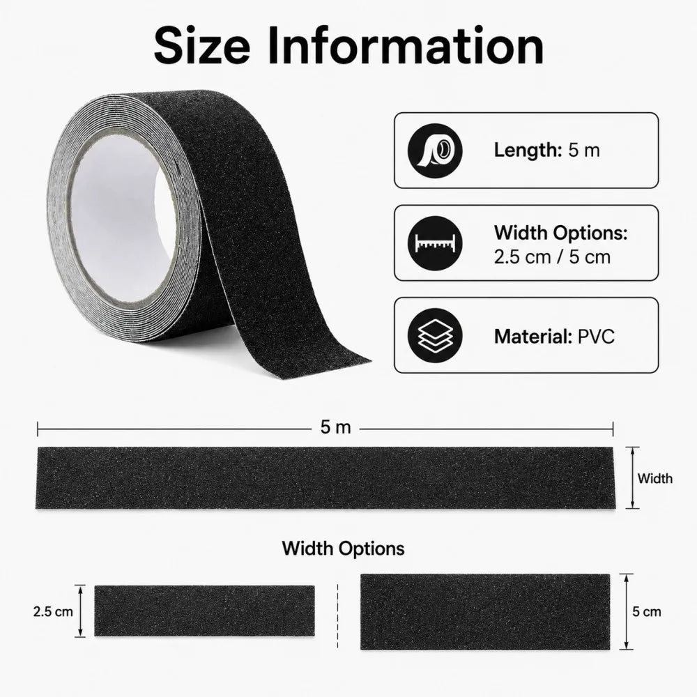 5M Self-Adhesive Non-Slip Grip Tape for Shower, Stairs & Floor Non-Slip Safety Tape Qme