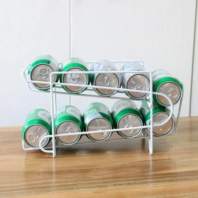 Iron Double-Layer Soda Can Rolling Shelf – 2-Tier Organizer Can Storage Rack Qme