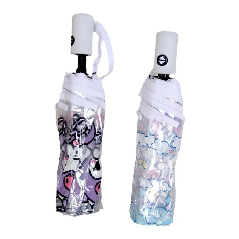 Hello Kitty Kuromi Transparent Automatic Folding Umbrella Compact Folding Umbrella Qme