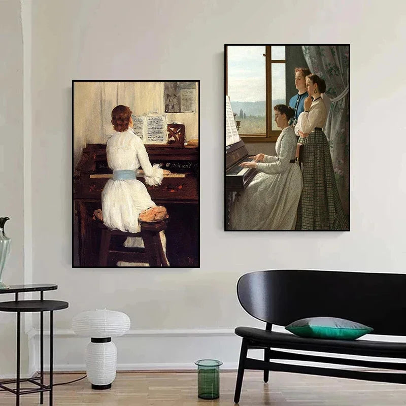 Vintage Piano Girl Aesthetic Canvas Wall Art Poster Print Canvas Wall Art Qst