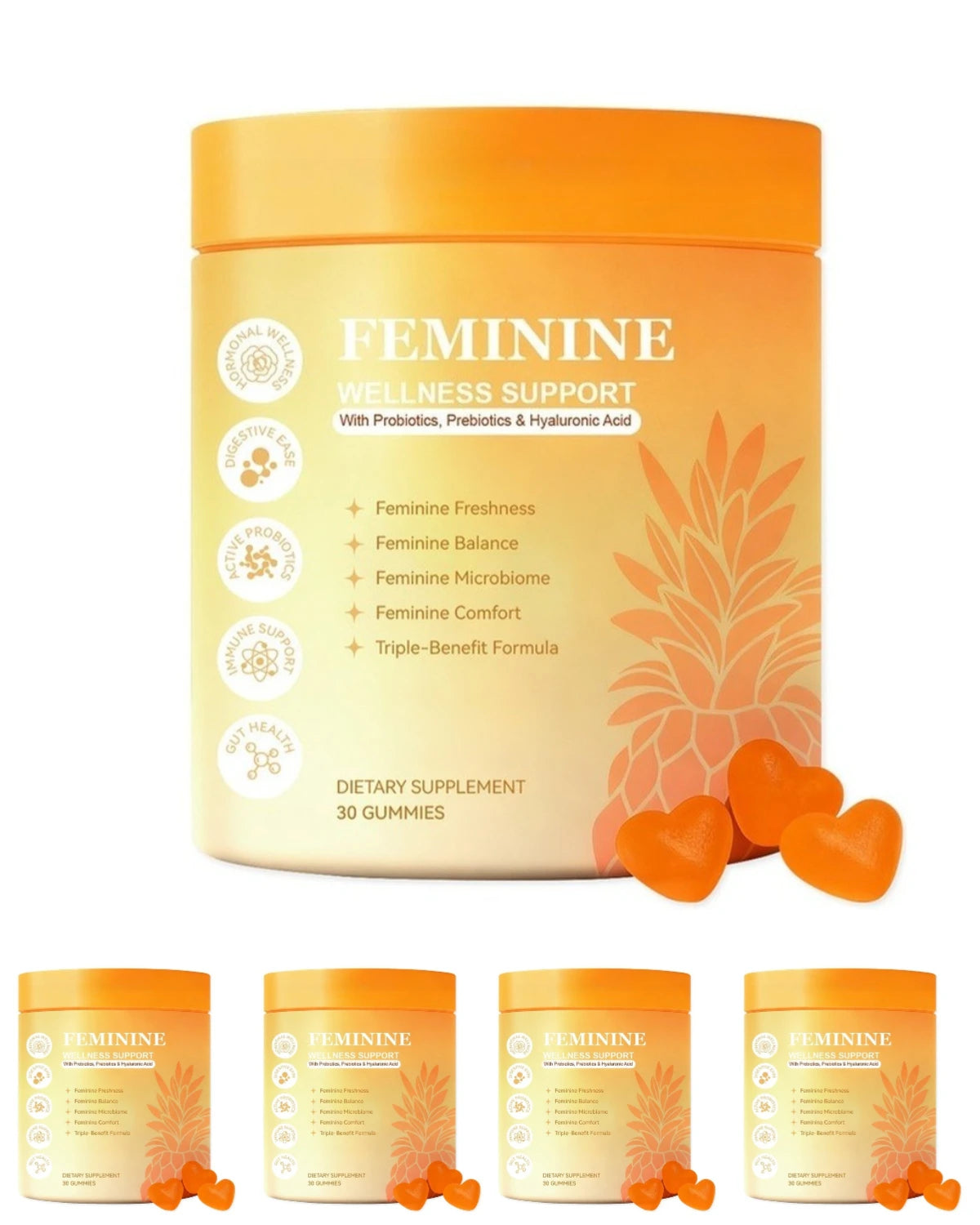 Women's Probiotic Prebiotic Gummies – Hyaluronic Acid, B6 & Zinc Probiotic Gummies Qst 5 bottles 150 count