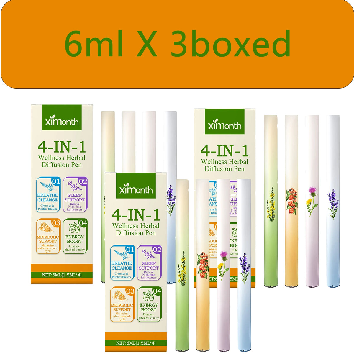 4-in-1 Herbal Aromatherapy Diffuser Pen – 4pcs Set Aromatherapy Inhaler Pen Qst 6ml X 3boxed