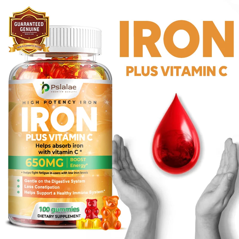 Iron Gummies 650mg – Vegan, Gluten-Free with Vitamin C Iron Supplement Gummies Qst