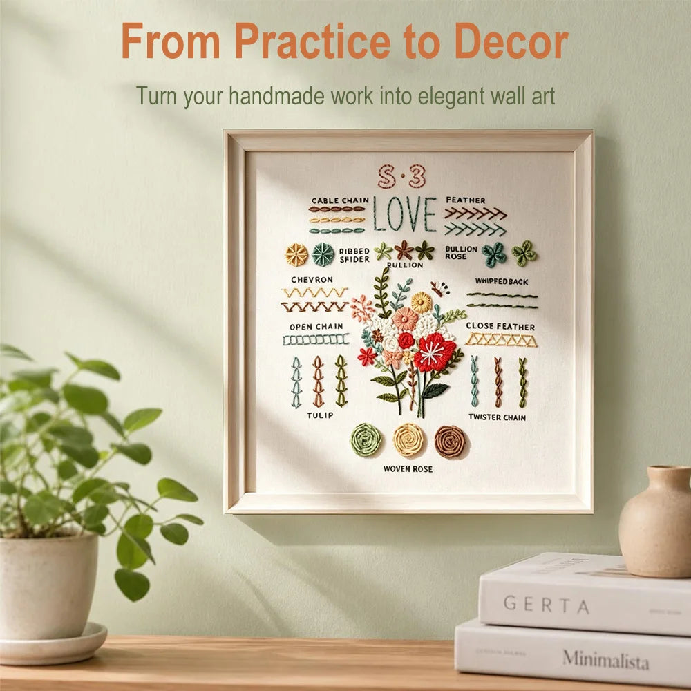 Beginner Embroidery Kit – Stamped Floral Patterns & Full Tool Set Embroidery Starter Kit Qst