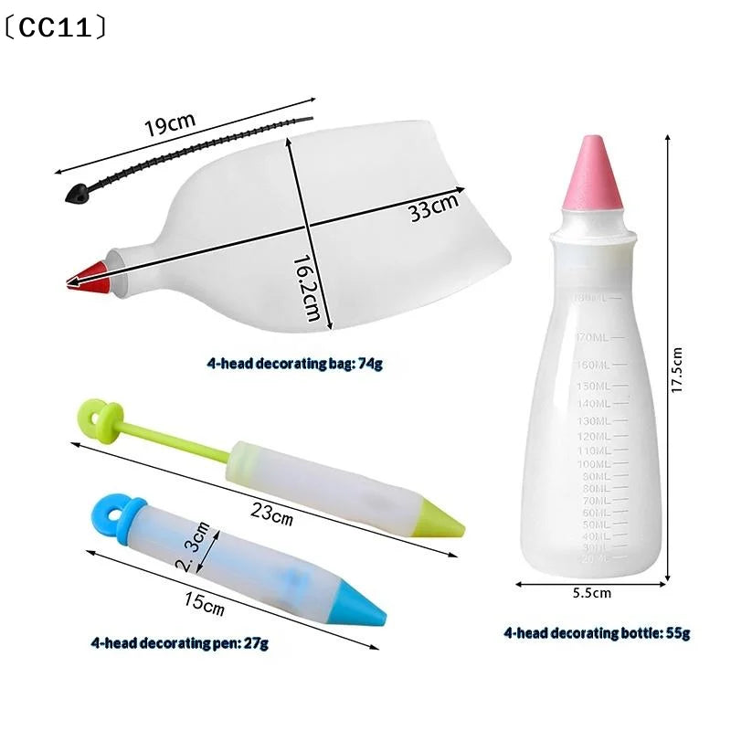 4-Head Silicone Piping Pen Set – Chocolate & Butter Decorating Piping Decorating Set Qme