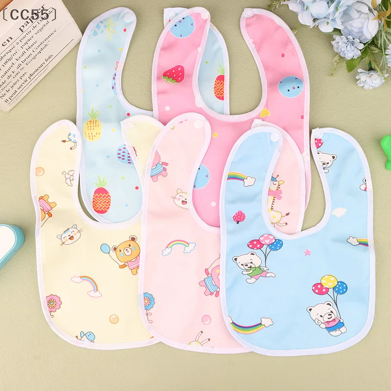 Baby Cartoon Waterproof Snap Bibs – Soft Cotton, 2/5 Pcs Set Baby Bib Set Qst