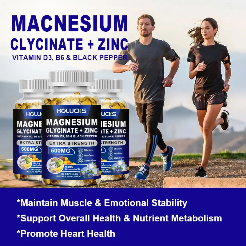 Holucks Magnesium Glycinate + Zinc Capsules with D3 & B6 Mineral Supplement Qst