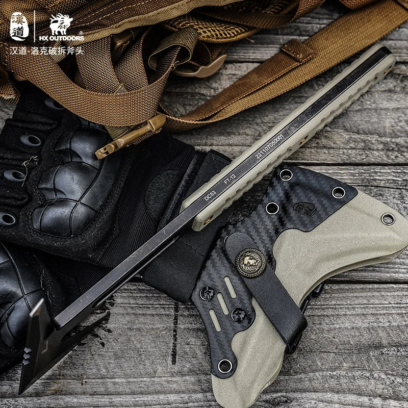 HX Outdoors DC53 Survival Axe – G10 Handle, Kydex Sheath Survival Axe Qst