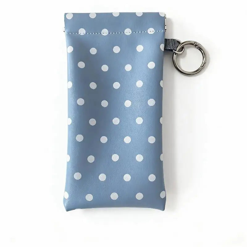 PU Leather Glasses Case – Spring Auto-Close & Keyring Clip Eyeglass Case Qst Blue