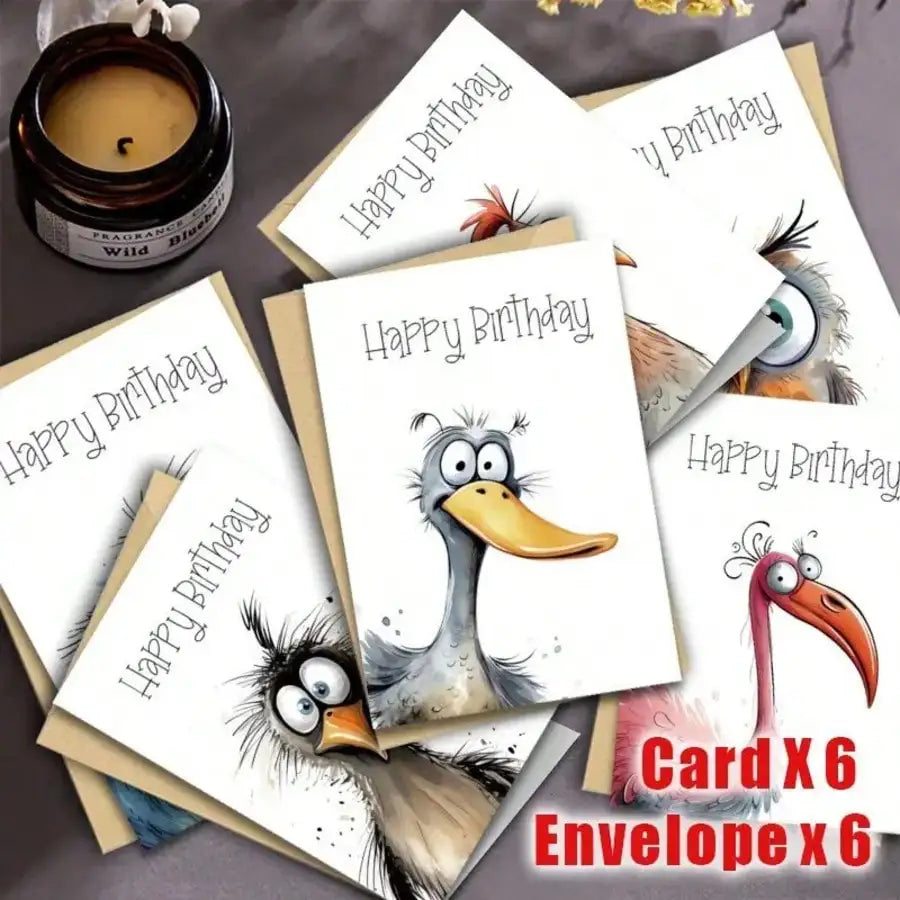 Funny Watercolor Bird Greeting Cards Set – 6 Cards & Envelopes Greeting Cards Set Qme