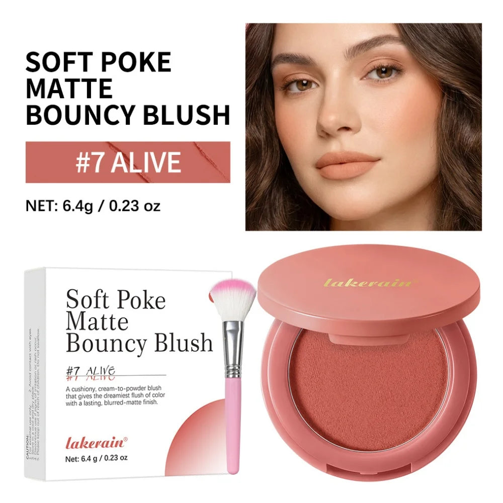 Bouncy Matte Cream Blush with Brush – Buildable Soft Focus Cream Blush Qst 07