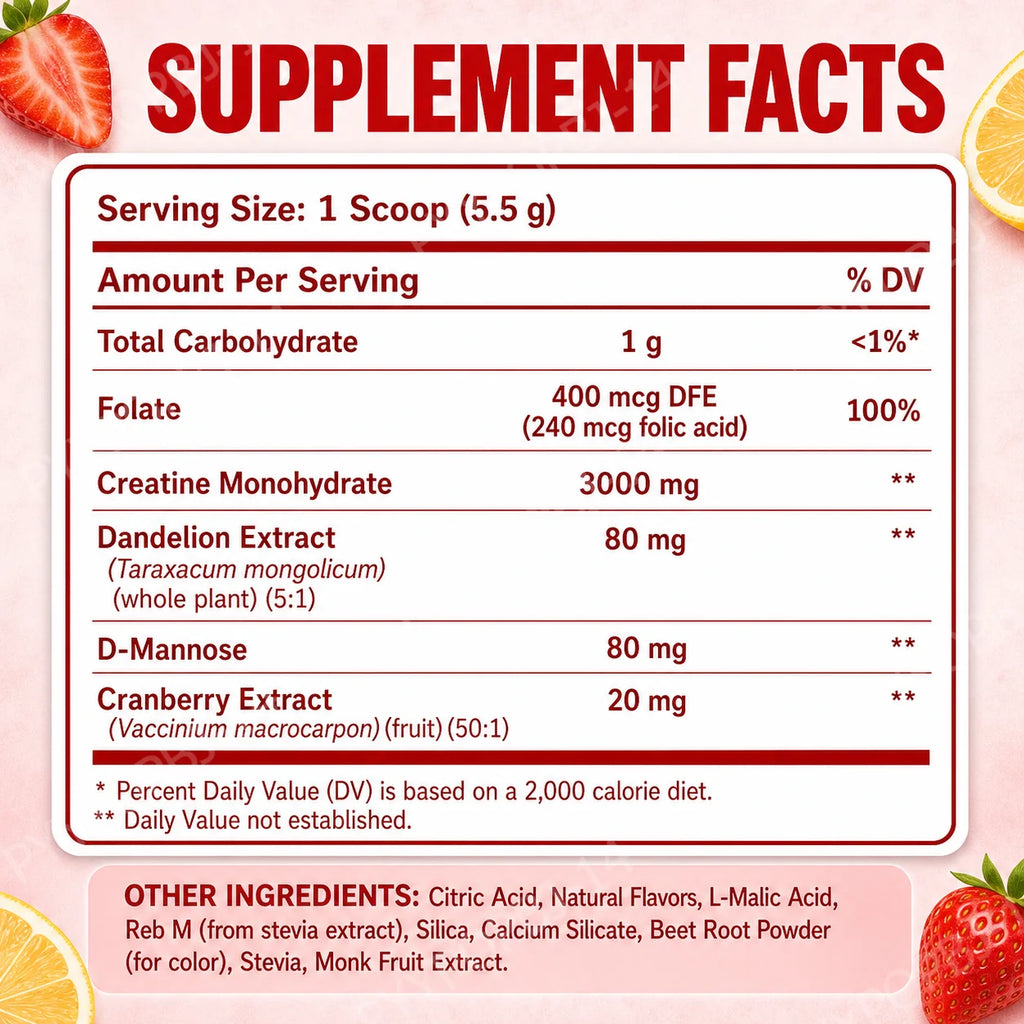 Women's Creatine Monohydrate 3000mg Powder | Strawberry Lemonade Creatine Supplement Powder Qst
