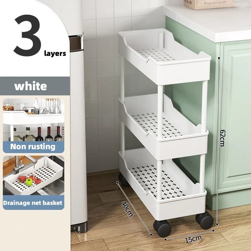Rolling Gap Storage Rack – 3/4 Tier Utility Cart Organizer Rolling Storage Cart Qme 3 layers-A
